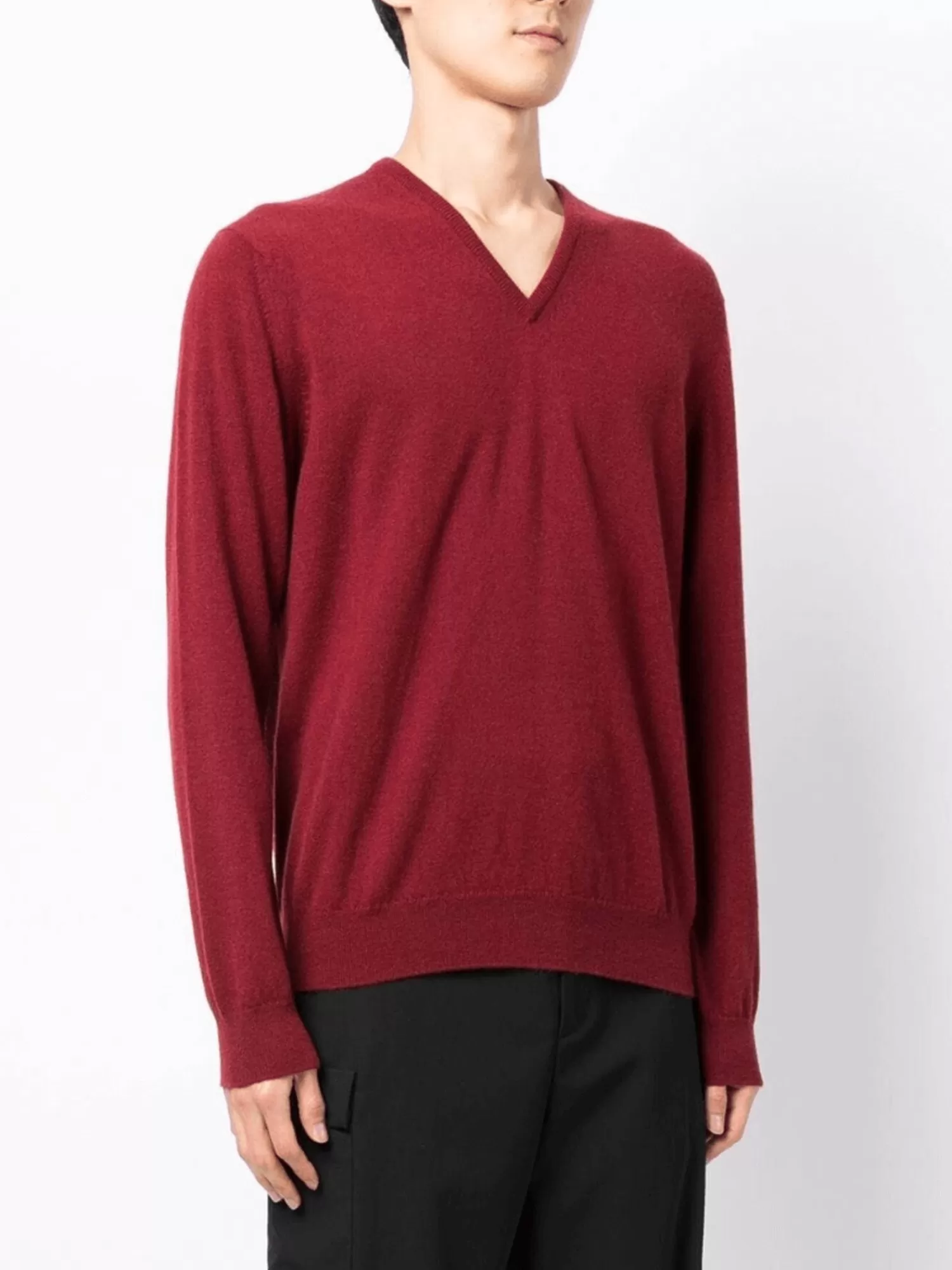 Knitwear*Leathersmith of London CASHMERE V-NECK SWEATER BURGUNDY