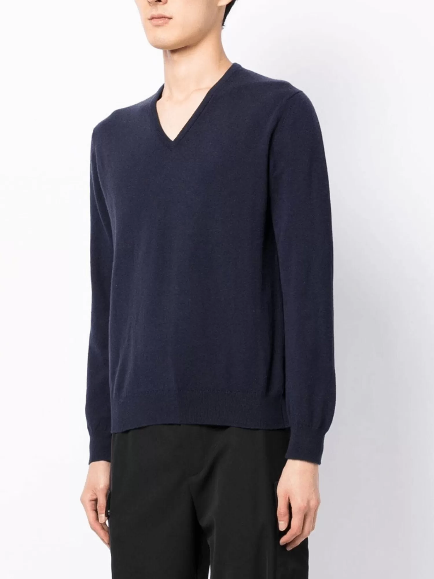 Knitwear*Leathersmith of London CASHMERE V-NECK SWEATER NAVY