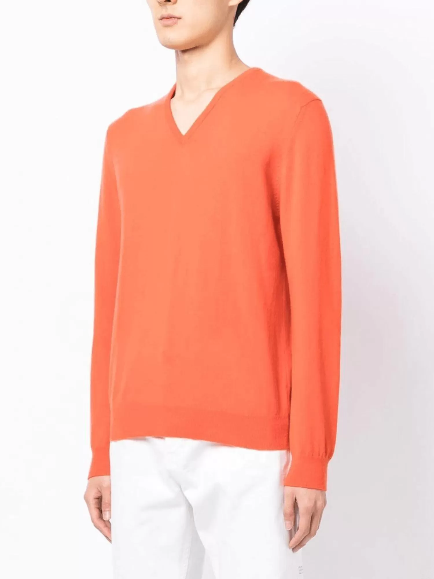 Knitwear*Leathersmith of London CASHMERE V-NECK SWEATER ORANGE