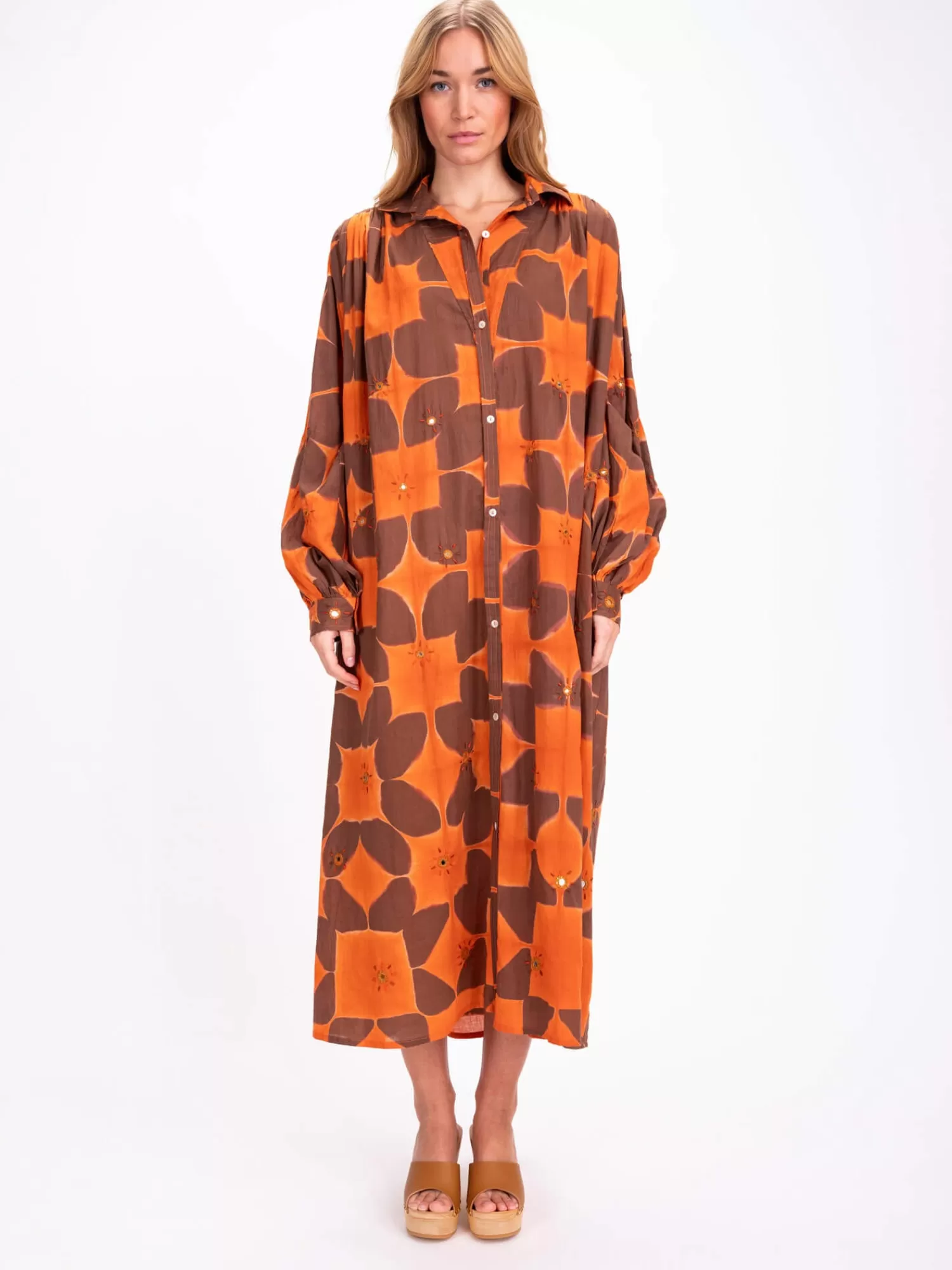 Dresses*V DE VINSTER CRAMP DYE DRESS ORANGE/BROWN