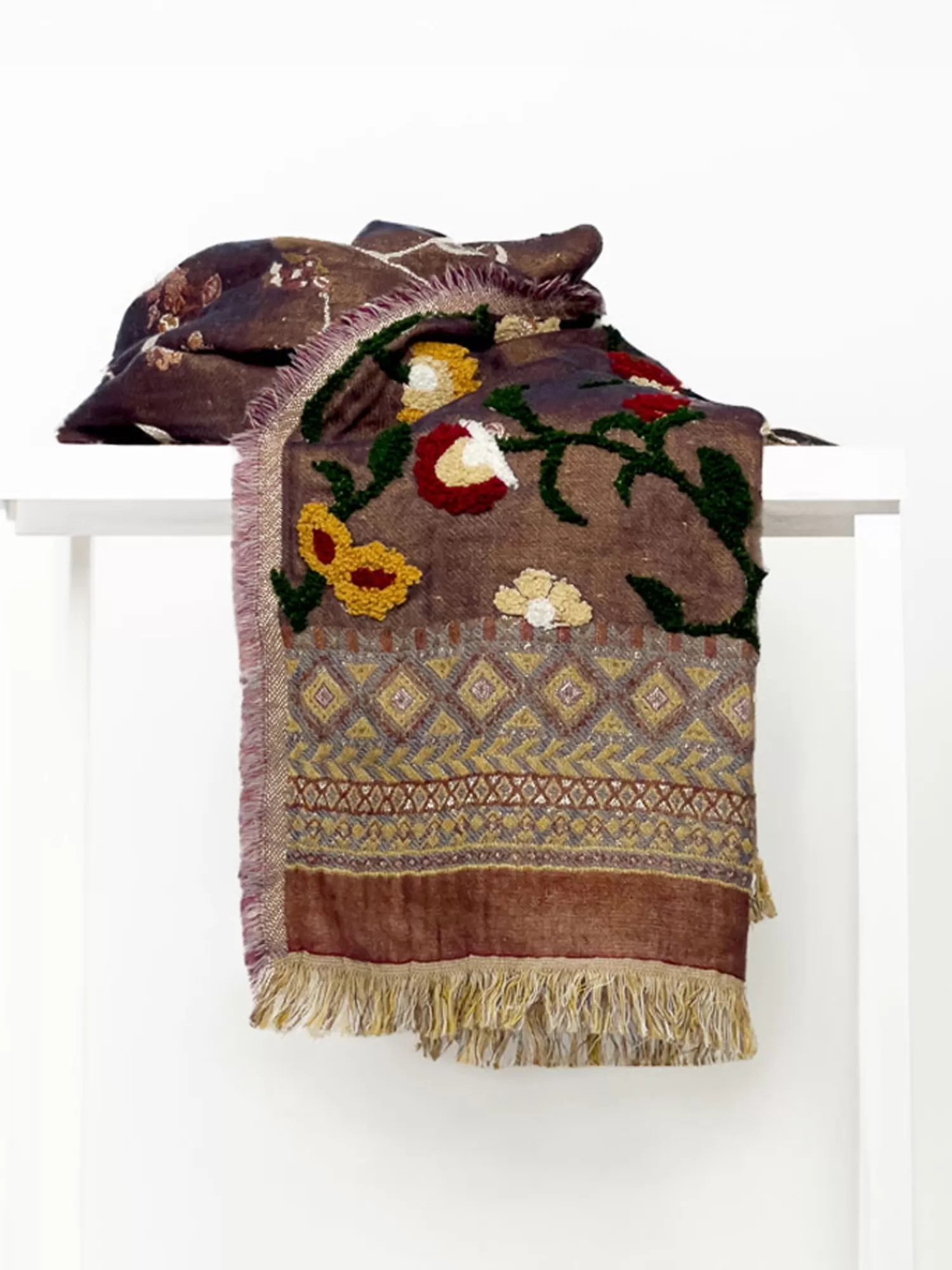 Accessories | Scarves*LEATHERSMITH EMBROIDERED FLORAL BROWN SCARF