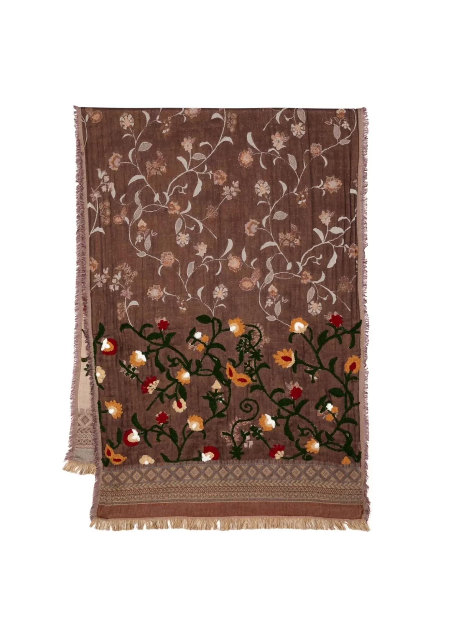 Accessories | Scarves*LEATHERSMITH EMBROIDERED FLORAL BROWN SCARF