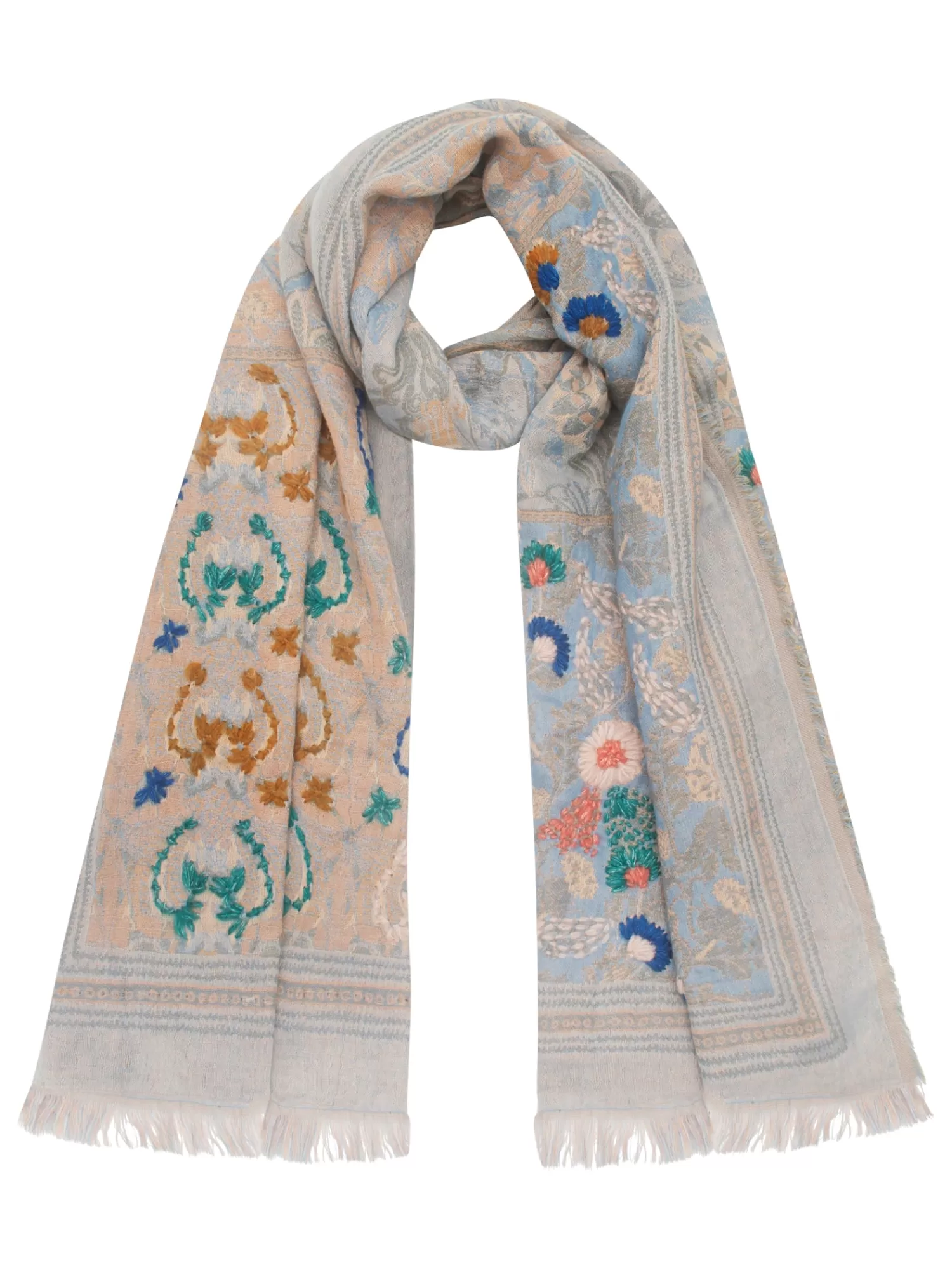 Accessories | Scarves*LEATHERSMITH EMBROIDERED SCARF BEIGE PALE BLUE