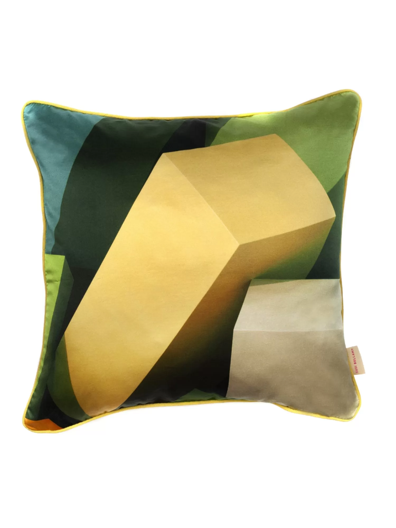 Homeware*Susi Bellamy Green Blocks Silk Cotton Square Cushion