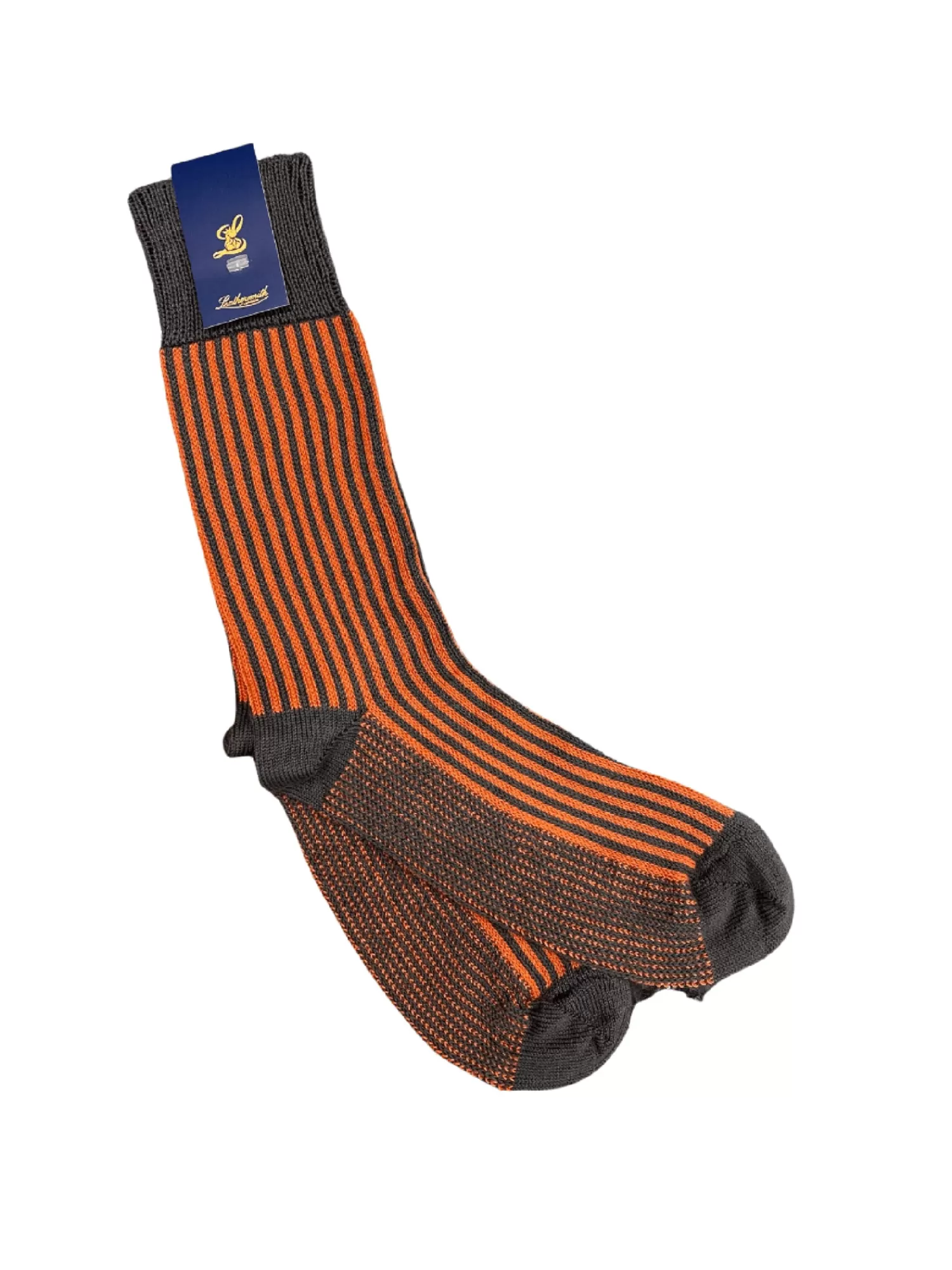 Accessories*Leathersmith of London KENSINGTON RIBBED SOCKS BURNT ORANGE/SLATE