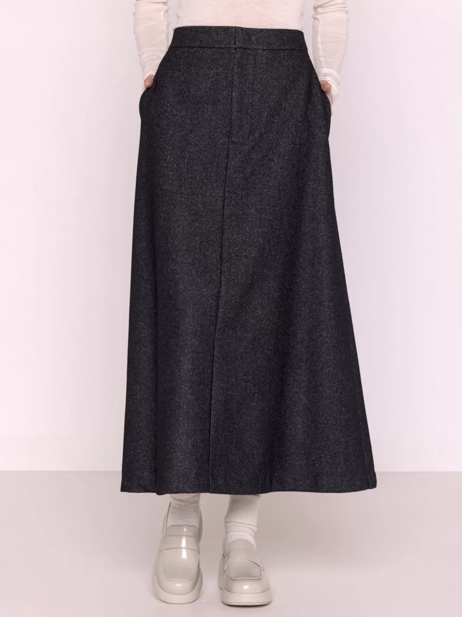 Skirts*MAISON LENER LONG WOOL SKIRT DARK GREY