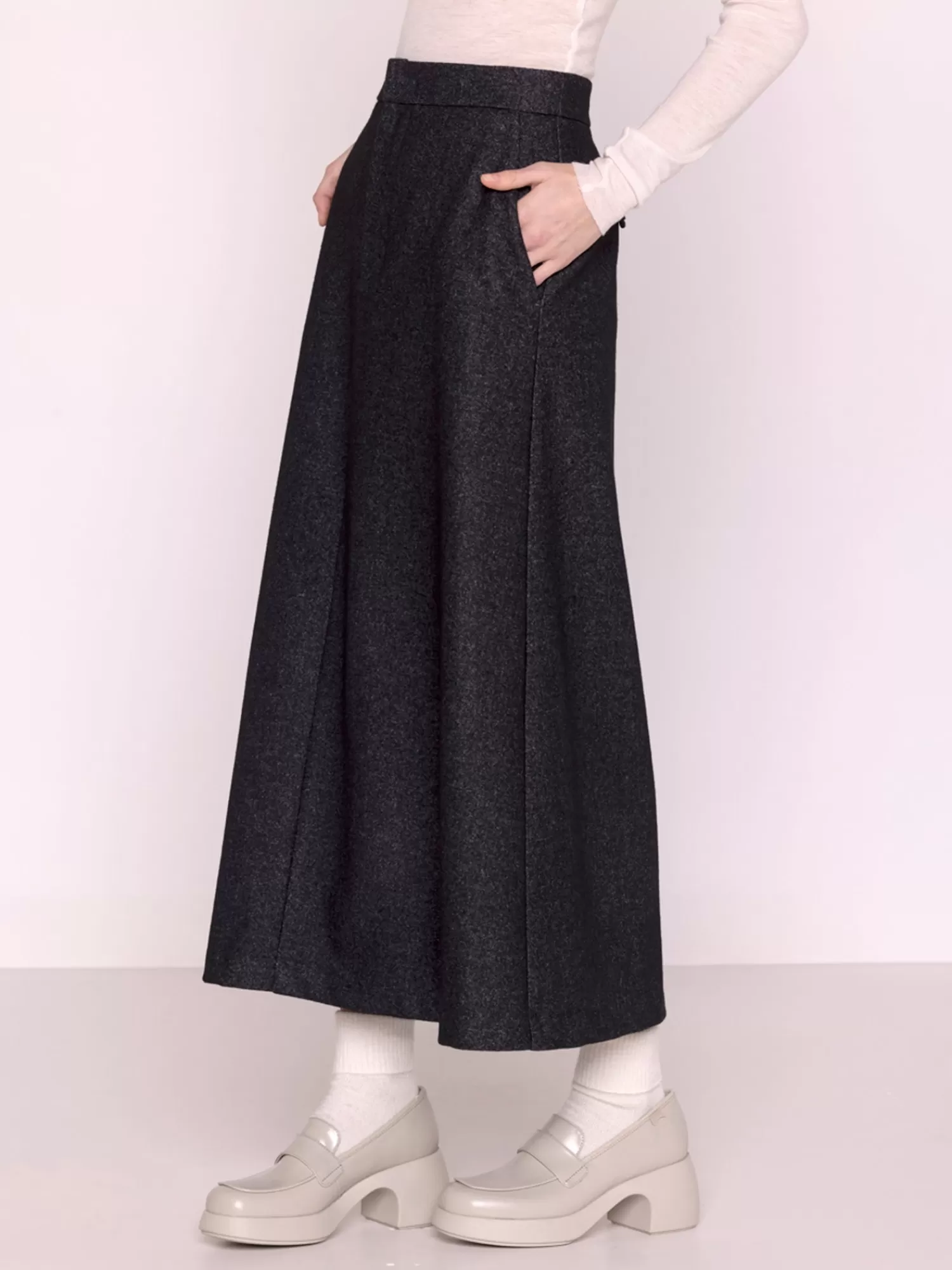 Skirts*MAISON LENER LONG WOOL SKIRT DARK GREY