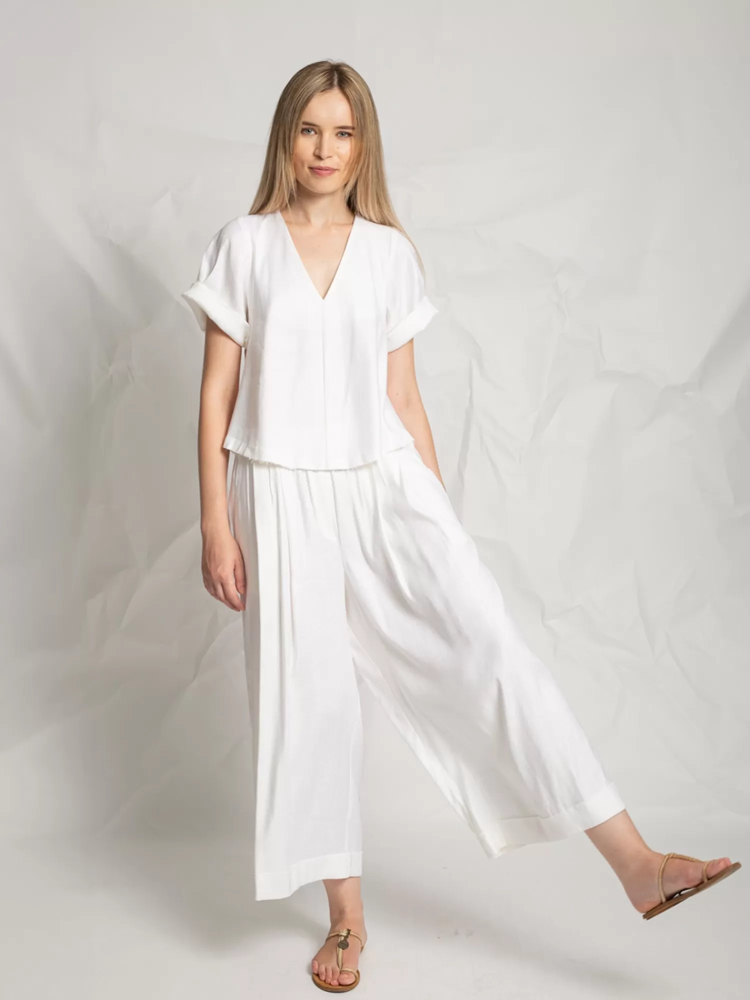 Trousers & Jeans*LES FILLES D'AILLEURS P349 WIDE LEG TROUSERS WHITE