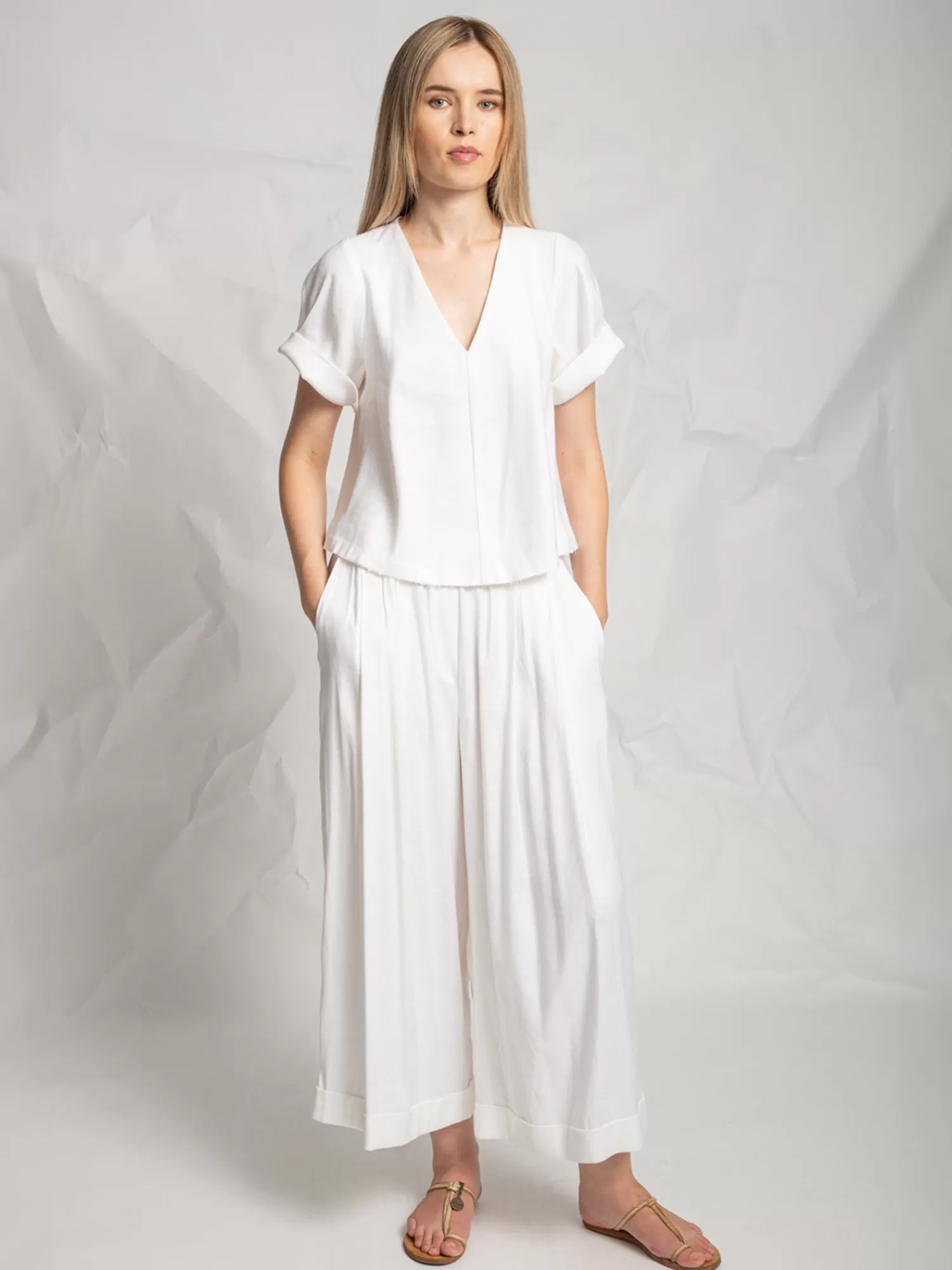 Trousers & Jeans*LES FILLES D'AILLEURS P349 WIDE LEG TROUSERS WHITE