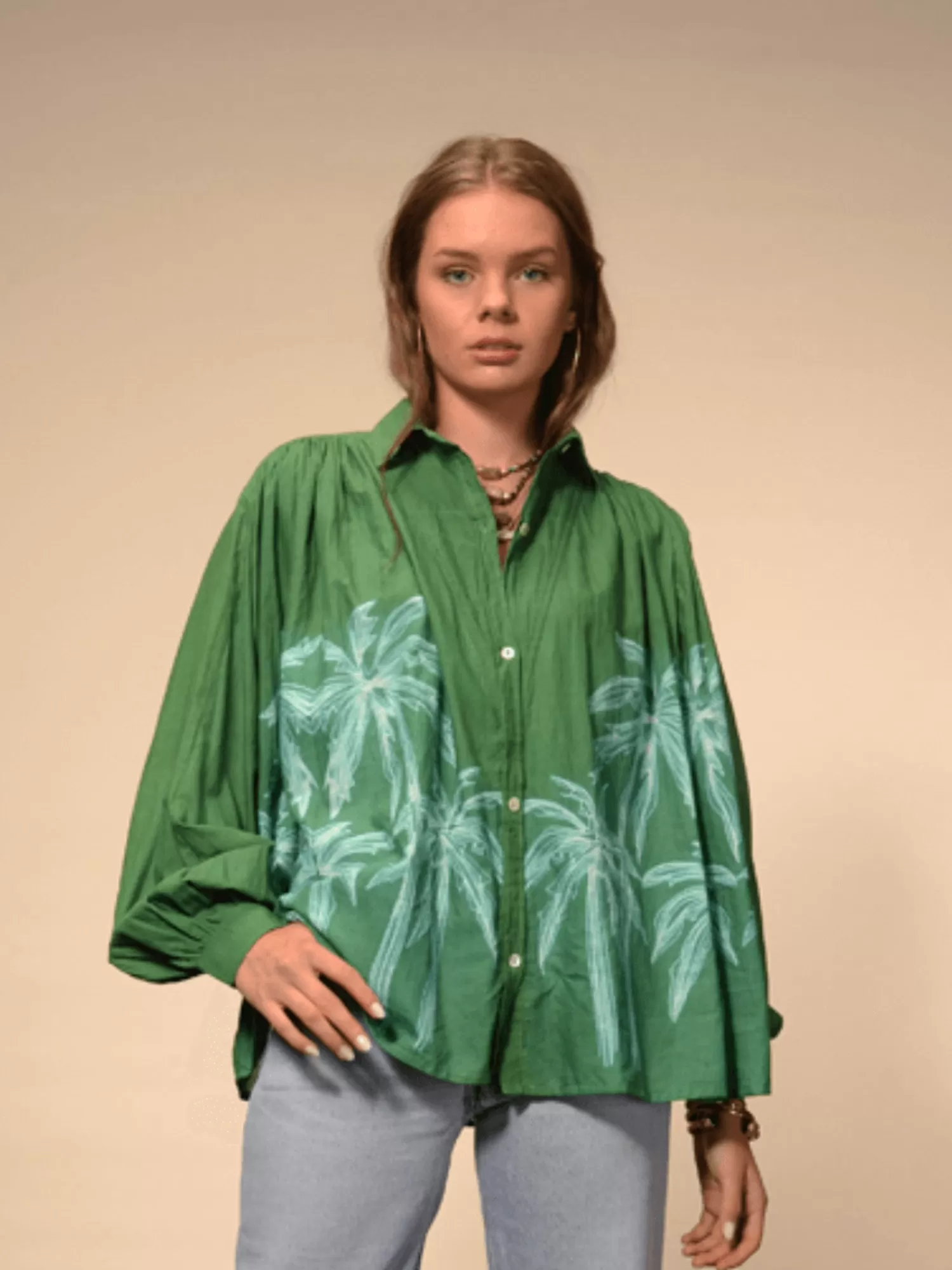 Tops*V DE VINSTER PALM BLOUSE GREEN