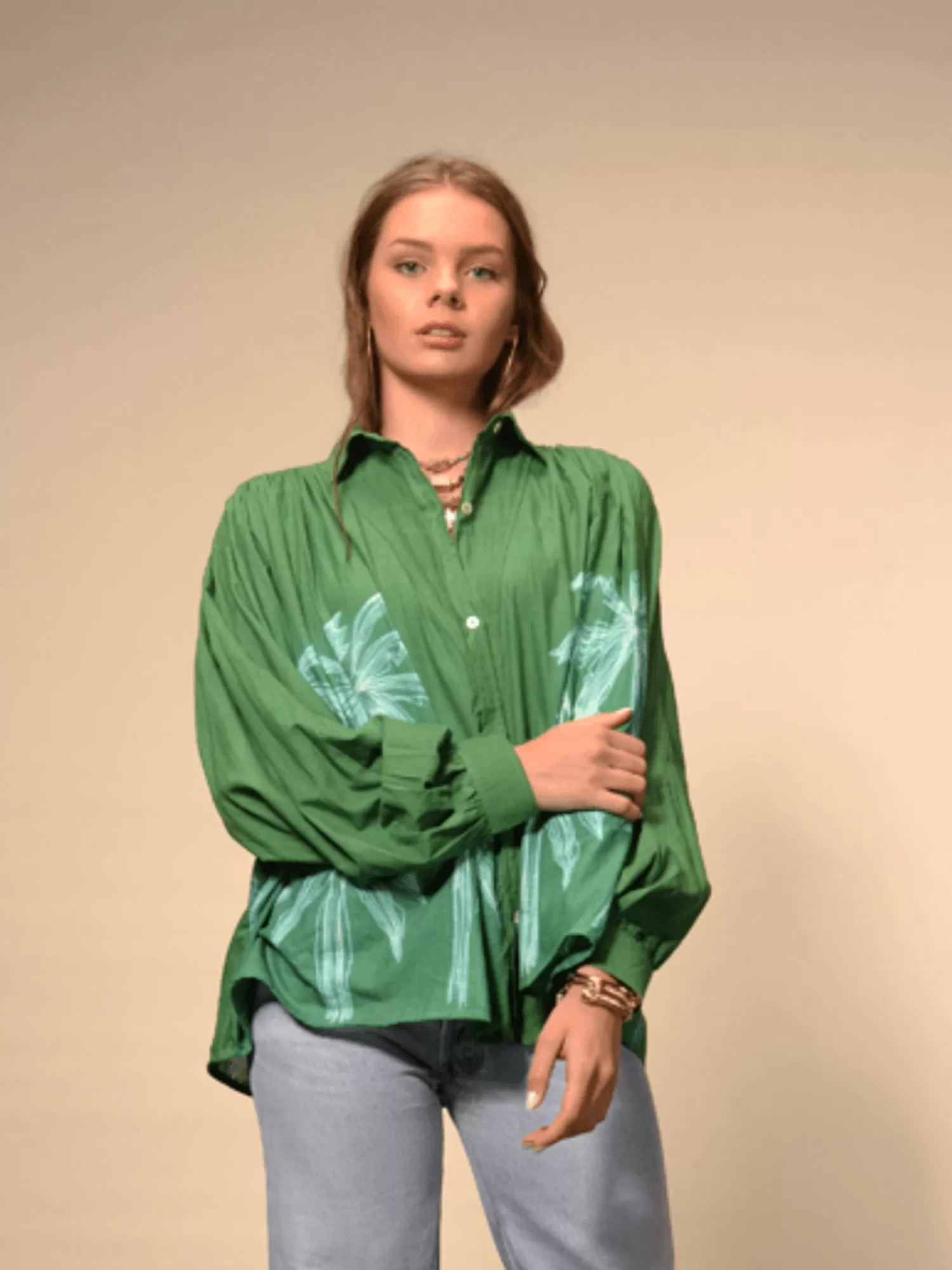 Tops*V DE VINSTER PALM BLOUSE GREEN