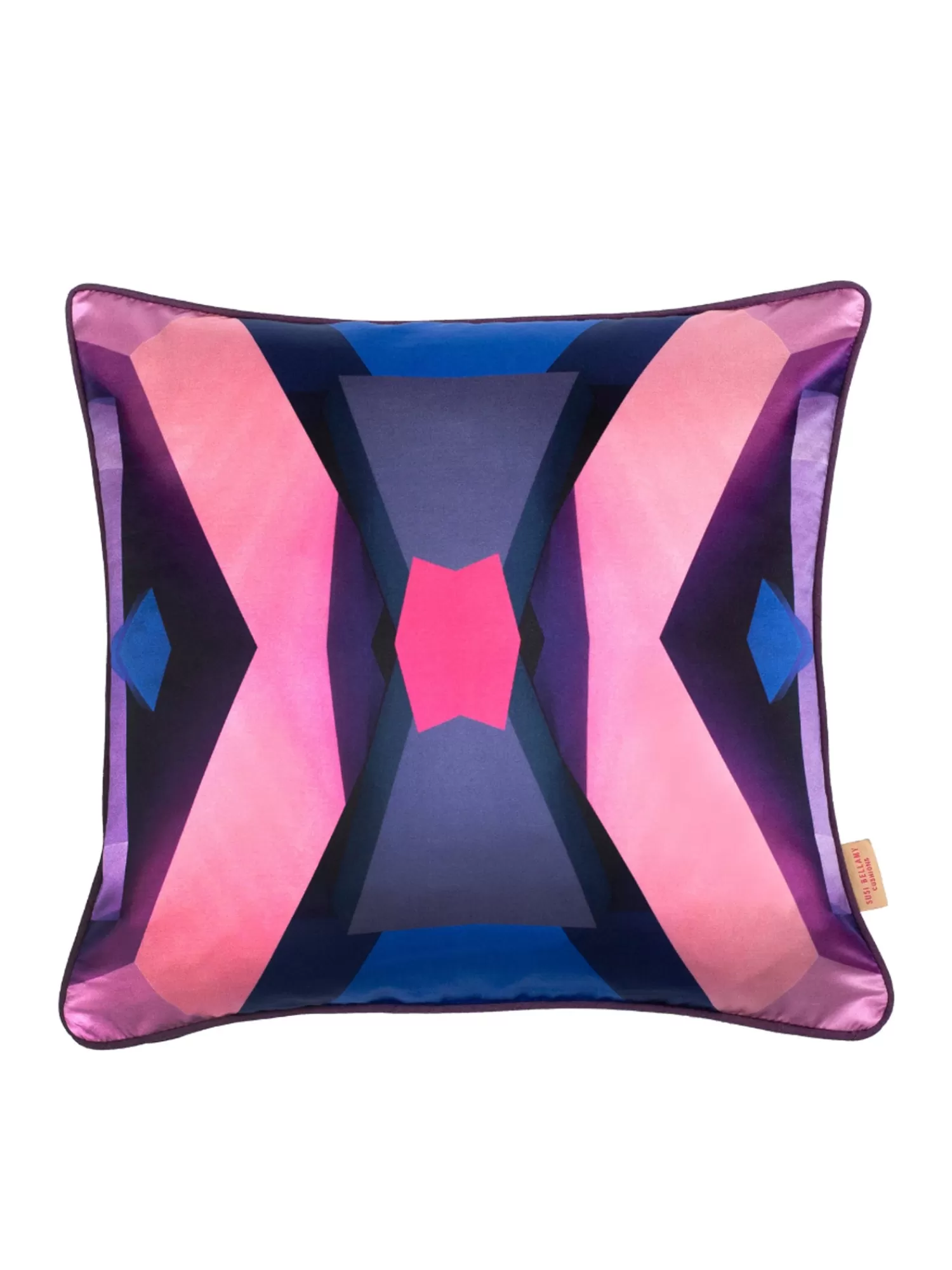 Homeware*Susi Bellamy Pink/Blue Blocks Silk Cotton Square Cushion