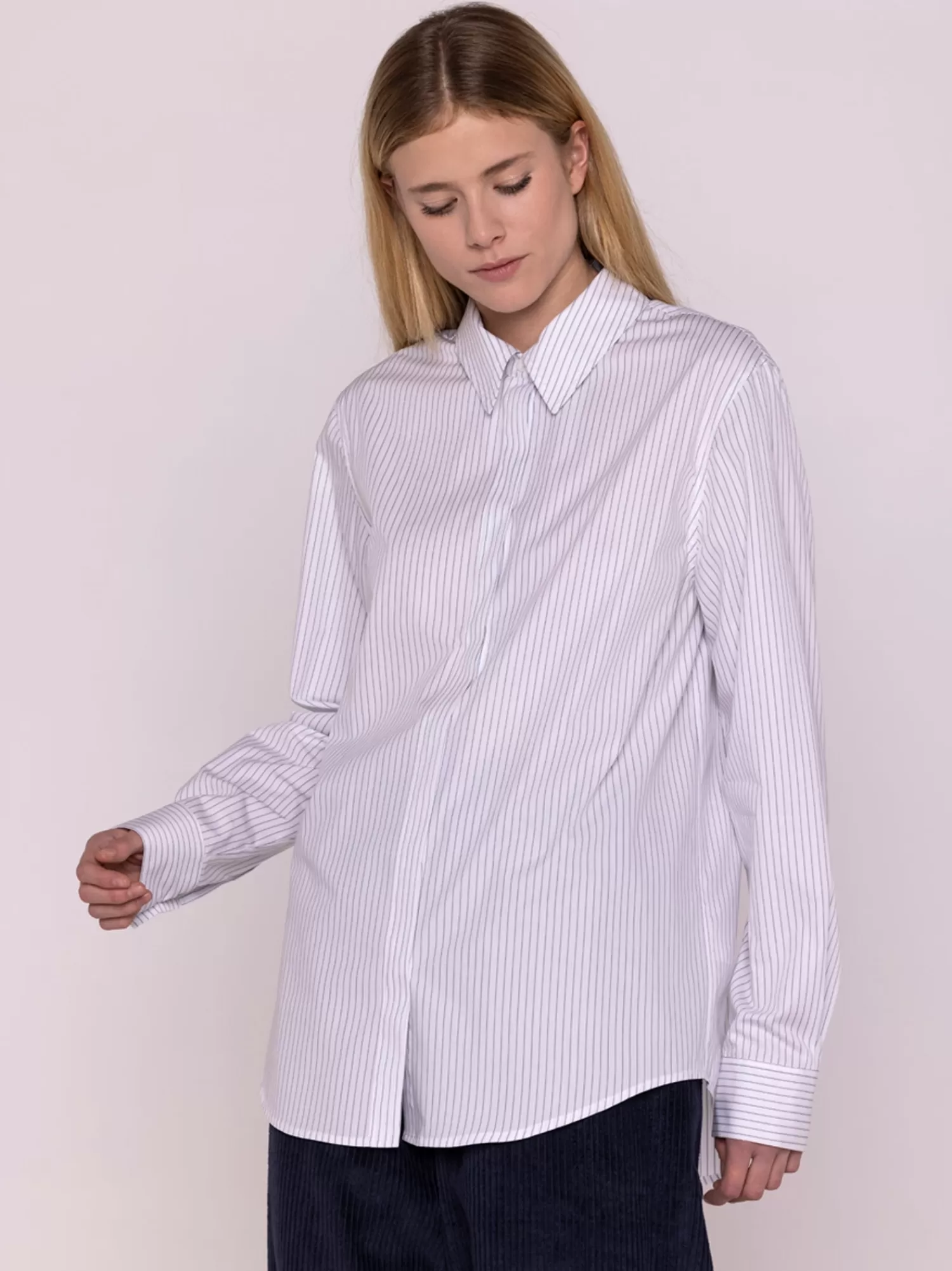 Shirts*MAISON LENER PINSTRIPE WHITE SHIRT