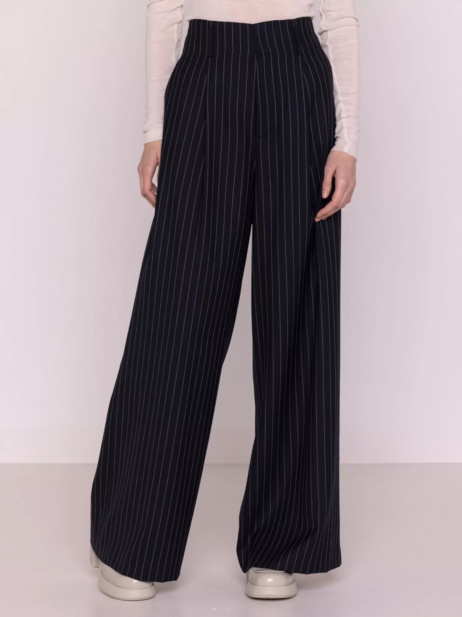 Trousers & Jeans*MAISON LENER PINTSTRIPE WOOL TROUSERS NAVY